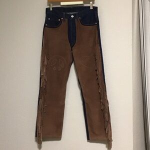 Jeans with genuine suede front with fringes